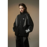 Unisex Jacket Vintage Sports Top Stitching Jacket Men and Women Loose Stand Collar Coat